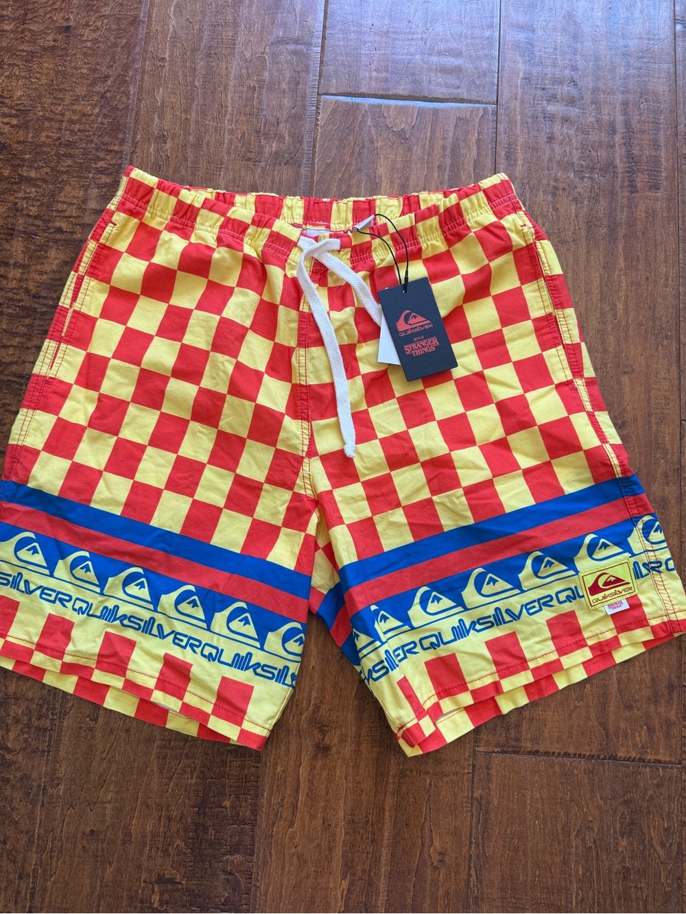 Quiksilver STRANGER THINGS Red & Yellow Checkerboard Swim Shorts